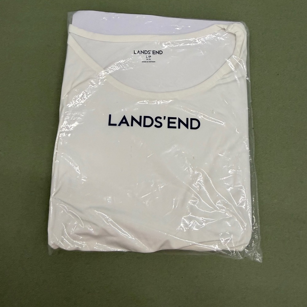 Lands' End Thermaskin Heat Crew Neck Base Layer Ivory White L/P 404516